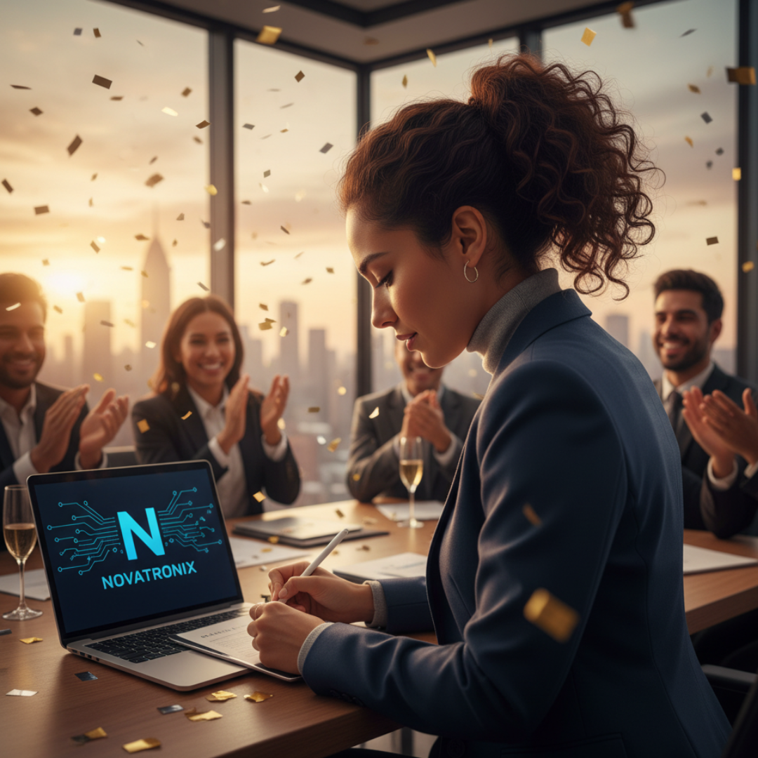 Woman celebrating business success